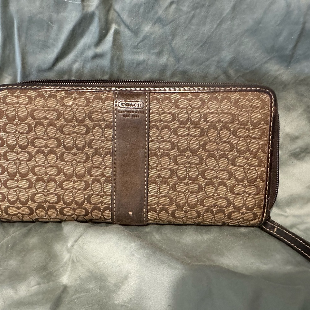 Coach Brown Signature Zip-Around Wallet
